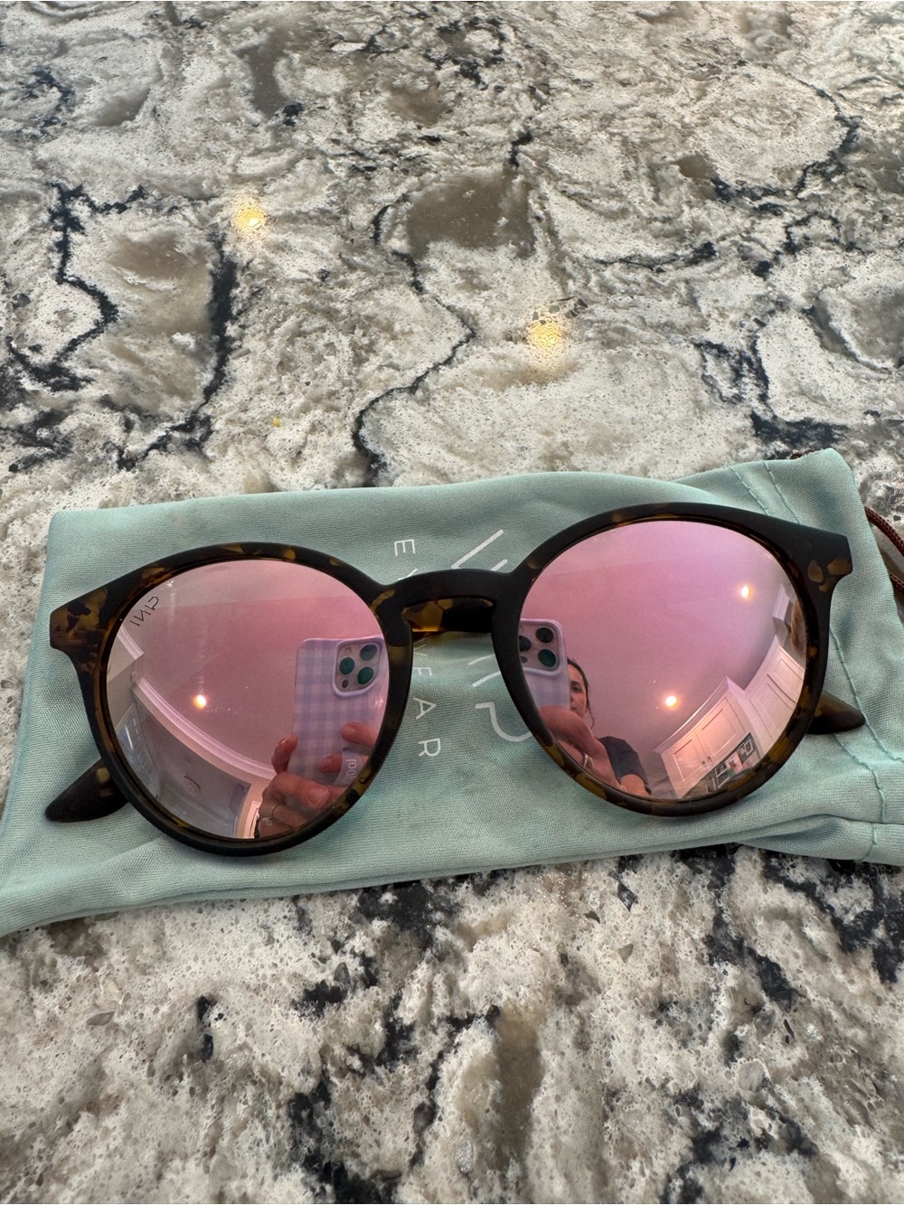 WMP Round Tortoiseshell Sunglasses with Pink Mirror Lenses